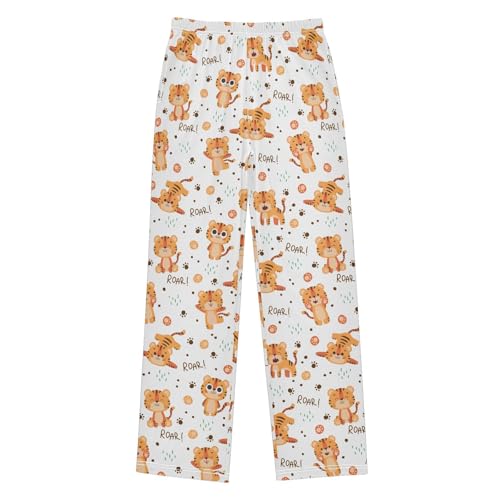 Tiger Roar Footprint Boys Long Pants Soft Trousers Elastic Waist Kids Lounge Bottoms with Pockets S-XL