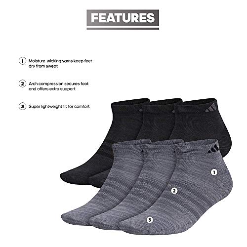 Adidas Men's Superlite Low Cut Socks (6-Pair), Onix Grey/Grey/Black, Large #TOP24