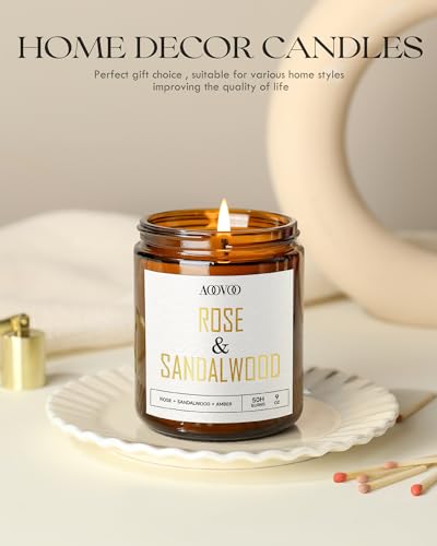 Image of AOOVOO Rose Sandalwood Candles - 9 oz Scented Candles, Aromatherapy Candle, Soy Candle for Home Scented