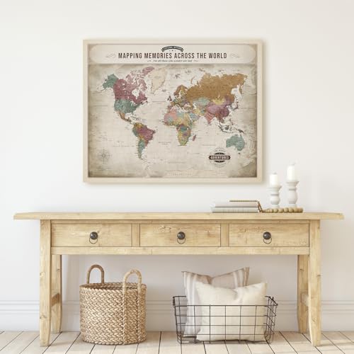Image of DECORARTS - Large Vintage Soft Pastel World Map Canvas Wall Art, World Maps for Wall Decor, Hand-Stretched Giclee Print, Living Room Home Office Statement Piece, Handcrafted in USA, 35x28''