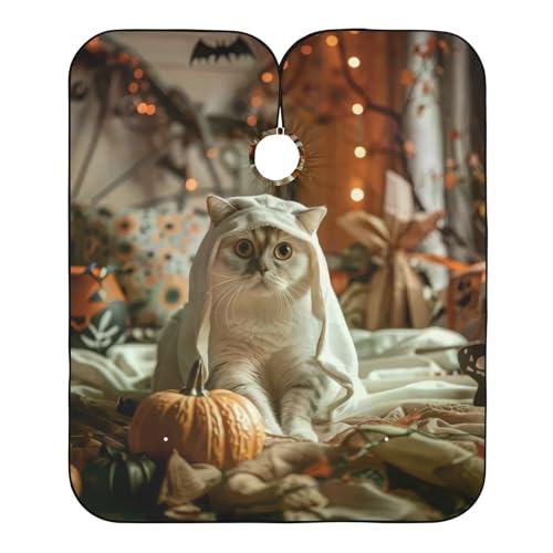 Takiito Halloween Cat in Costume Barber Cape for Men, Waterproof Haircut Cape Hairdressing Cape Beard Apron Cape for Salon Home Use, 55x65 in