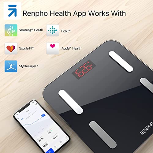 Renpho Scale For Body Weight And Fat Percentage, Highly Accurate Digital Bathroom Scale, With Lighted Led Display, Round Corner Design, 400 Lb (10.2"/260Mm, Bluetooth Black With App) #TOP2