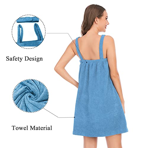 Verve Jelly Women's Cotton Towelling Wrap Soft Sarong Towel Shower Spa Sauna Beach Gym Towelling Robe Cover-Up Light Blue - Image 4