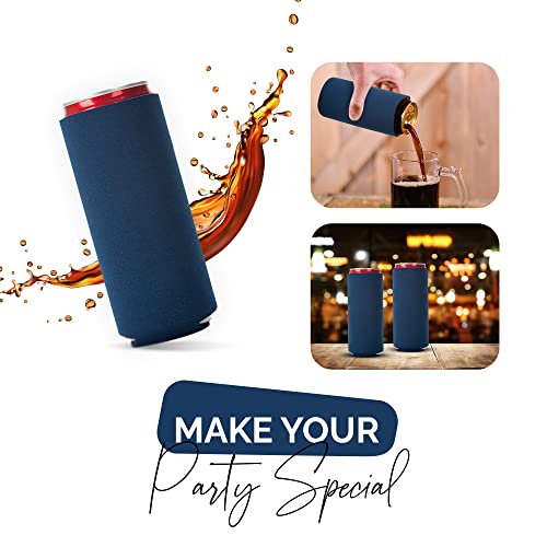 Image of Slim Can Cooler Sleeve 12 Pack - Blank Neoprene Insulated Can Coolers for 12 oz Skinny Beer & Soda Cans - Sublimation Ready Drink Sleeves for Heat Press, Custom Printing & Party Favors (Navy Blue)