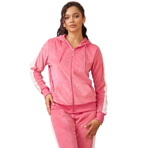 Survêtement velours femme ensemble 2 pièces TanBridge veste manches longues zippée pantalon de sport