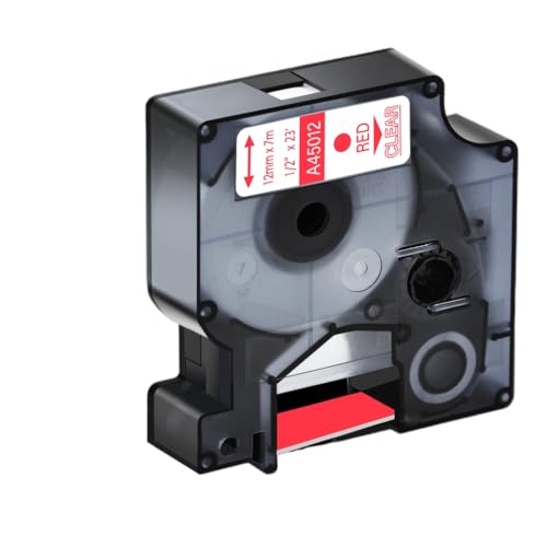 ���[�x���}�l�[�W���[�ƌ݊����̂���12mm���~�l�[�g�e�[�v100 400 280 450d 220p�v�����^�[�K��D1 45013 45021 45010���f��(12mm Red on clear)