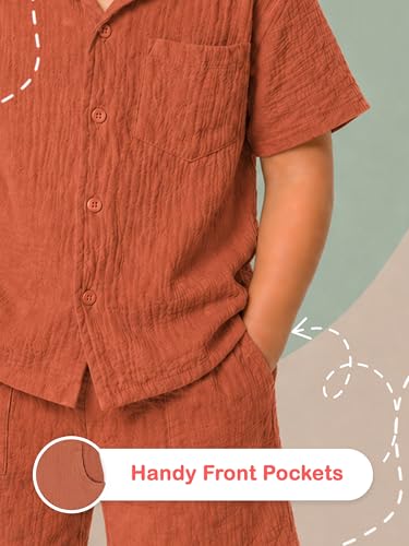 Image of Kidbea Organic Cotton Shirt & Pant Co-ord Set for Kids | Elegant & Comfortable Summer Wear | Stylish Half Sleeve Shirt with Bow & Comfy Shorts