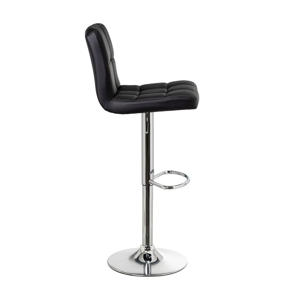 Taburete alto de cocina regulable en altura negro con respaldo alto | Asiento cuadrado y respaldo alto acolchados y tapizados en polipiel. Altura ajustable de 72 a 92 cm. Resiste hasta 120 kg