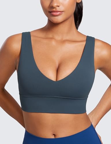 Image of CRZ YOGA Butterluxe V Neck Longline Sports Bra | Light Support, Removable Pads, Yoga, Extremely Soft, U Back, Wide Straps, for Women