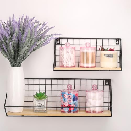Image of Tbestmax 12 oz & 10 oz Qtip Holder - 4 Pack Restroom Bathroom Organizers and Storage Containers, Pink Plastic Apothecary Jars with Lids for Cotton Swab, Cotton Round Pads, Floss