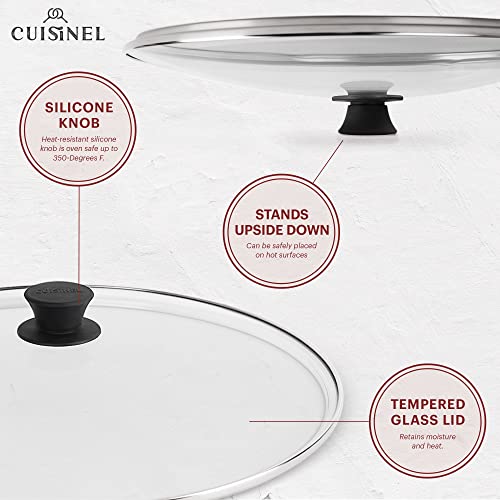 Image of Cuisinel Cast Iron Skillet + Glass Lid + Red Chainmail Scrubber - 15 inch-Inch Dual Handle Braiser Frying Pan + Silicone Handle Covers - Pre-Seasoned Oven Cookware - Indoor /Outdoor. PFAS and PFOA-free