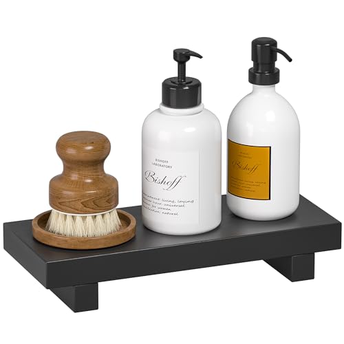 Greatseas Kitchen Soap Tray Decor, Bamboo Pedestal Stand Risers for Display Decorative, Black Sink Tray for Kitchen Decor and Accessories, Soap Dish Holder Counter Tray 8.7