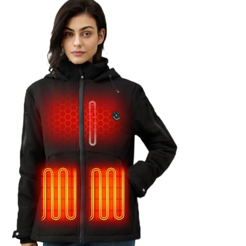 COREEDGE Women's Heated Jacket with High Battery Pack, 6-Zone Heating, Windproof Waterproof Electric Insulated Heated Coat