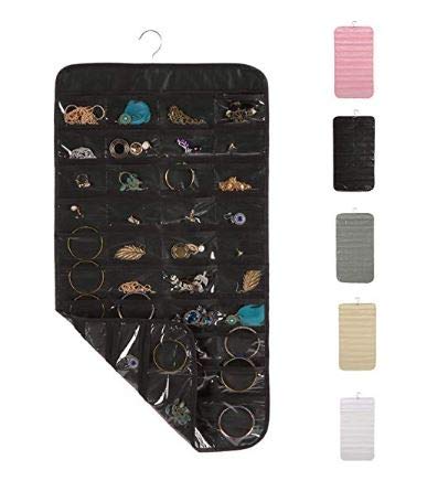 Home Style India Non Woven Dual Side 80 Pockets Accessories Storage Hanging Jewellery Organizer for Holding Jewellery (Black)
