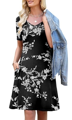 Image of WEACZZY Summer Dresses for Women 2026 V-Neck Casual T Shirt Dress Loose Short Sleeve Flowy Dresses with Pockets