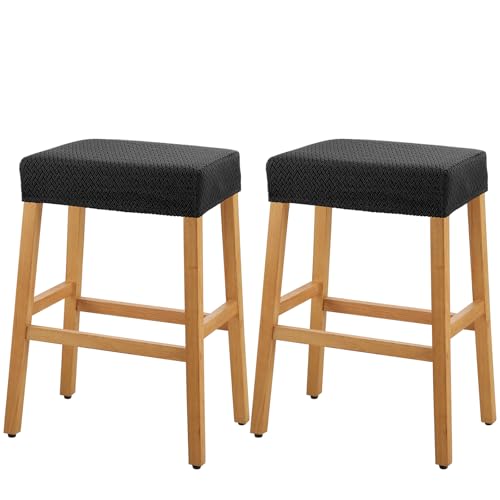 Image of YISUN Stool Covers Rectangle - 2 Pack Stretch Waterproof Saddle Seat Cover Counter Bar Stools Bar Chairs Covers Kitchen Island Chairs Cushion Protector