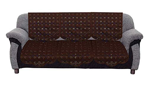 Image of Kuber Industries Circle Design Cotton 7 Pieces 5 Seater Sofa Cover with Center Table Cover Set (Standard, Brown) - KUBMART02965