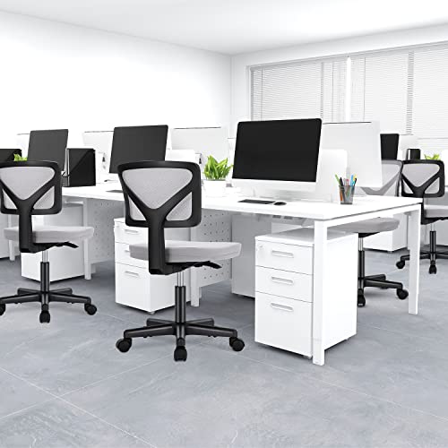 DUMOS Armless Desk Chairs, Cute Home Office Chair No Arms with Wheels, Ergonomic Adjustable Swivel Rolling Task Chair, Comfy Mesh Mid Back Computer Work Vanity Chair for Small Spaces, Light Grey by DUMOS - Image 5