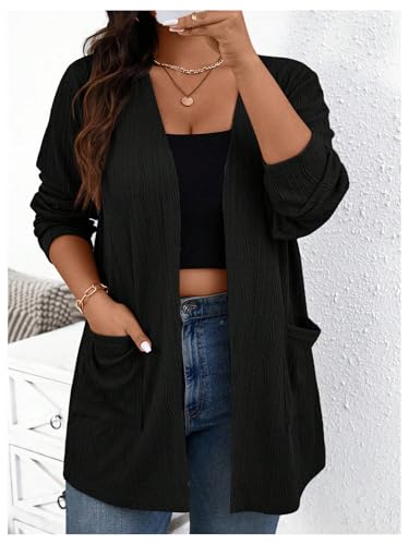 GORGLITTER Women's Plus Size Cardigan Sweaters Dressy Chunky Long Sleeve Open Front Knit Sweater Fall Outfits4