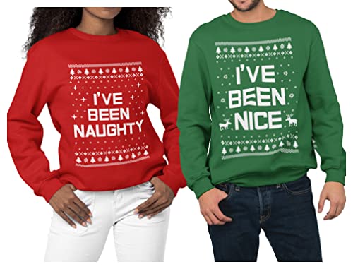 Tstars Naughty & Nice Couples Ugly Christmas Sweatshirts Funny His and Hers Xmas Matching Holiday Sweatshirt for Men Women