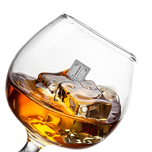 Personalized Premium Cognac Brandy Whiskey 12Oz Glass Pewter Metal Monogram Initial Pewter Engraved Crest Novelty For Weddings, Birthdays Or Any Special Occasions By Fine Occasion – Letter T #TOP2