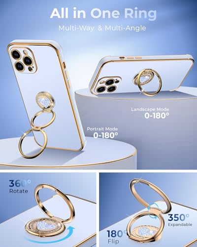 Image of XYZ for iPhone 13 Pro Max Back Cover Case with Stand, Phone Case with Double Ring Kickstand, Women Girl Cute Love-Heart Luxury Bling Protective Case Heart for iPhone 13 Pro Max, Blue