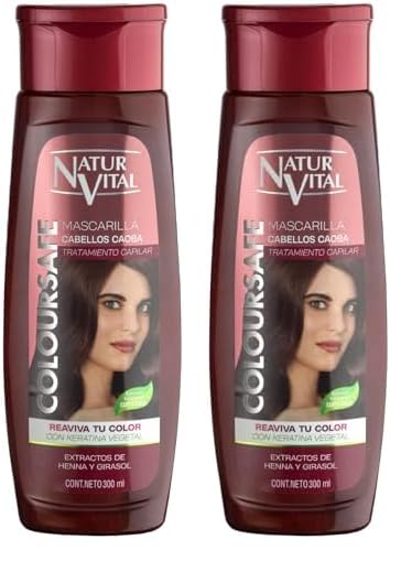 NaturVital - Mascarilla de Pelo ColourSafe, Sin Sulfatos ni Parabenos, para Cabellos Caoba y Cobrizos, Aporta Brillo y Protege el Color, para Mujeres, 300 ml (Paquete de 2)