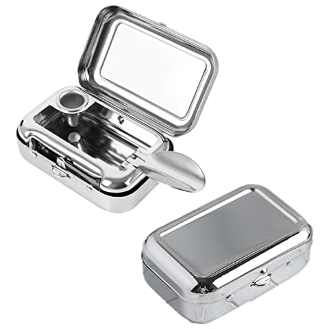 1 Pieces Ashtrays Mini Ashtray with lid Metal Ashtray for Outdoor Camping, Travel, Garden, Bar, Car(Silver) Cover