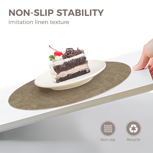 Image of 13 inch Round Placemats Set of 6, NCUE Dual-Sided Faux Leather Heat Resistant Table Mats, Waterproof Oilproof Washable Protective Table Placemats with Coaster, Wipeable Vinyl for Indoor & Outdoor Use