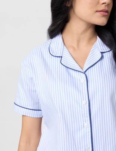 Image of Symbol Premium Women's Cotton Night Suit Set | Short Sleeve Shirt & Pajama Set | Stripes with Contrast Piping | Regular Fit (Available in Plus Sizes)