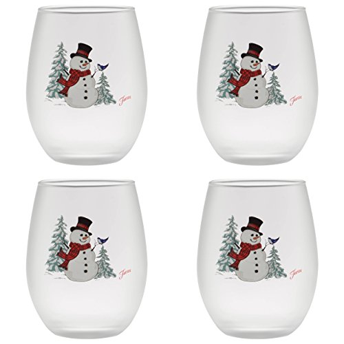 Officially Licensed Fiesta Snowman Frosted Glass Set of 4 (Stemless, 15-Ounce)