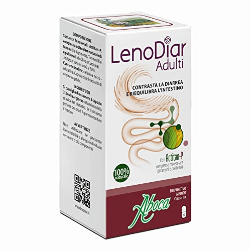Aboca LenoDiar - Adulti Contrasta la Diarrea Riequilibra l'Intestino, 20 Capsule