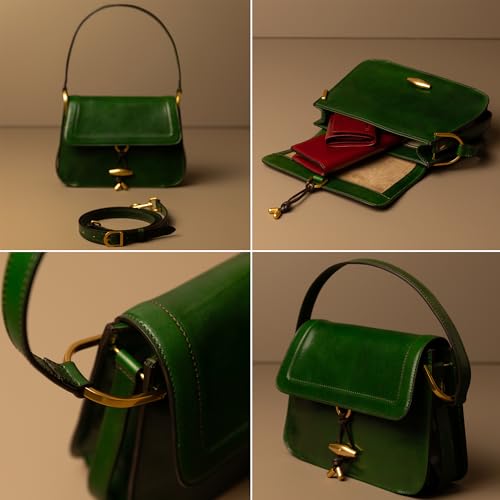 Image of Time Resistance Leather Shoulder Bag - Full-Grain Leather Handbag with Toggle Closure - Elegant Handbag for Women