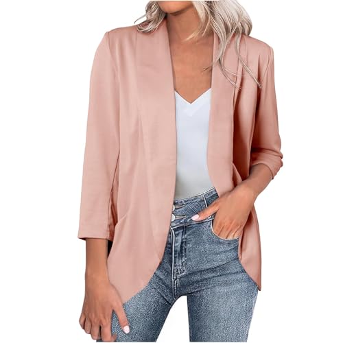 Womens Blazers for Work Casual 3/4 Sleeve Lightweight Open Front Cardigan Jacket Lapel Collar Slim Fit Blazer