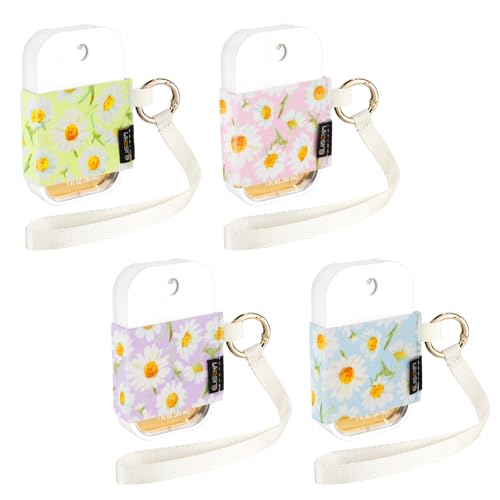 Likesing Hand Sanitizer Spray Sleeve Compatible with T0uch-land, 4 Elastic Handsanitizer Travel Size Holder with Keychain and Wrist Strap for t0uch'land Case for Glow Mist and Power Mist(Daisy)