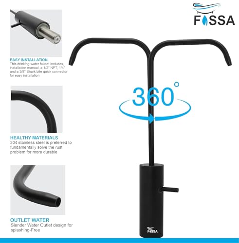 Image of Fossa RO Tap Stainless Steel Water Filter Faucet for Kitchen Sink | Lead-Free, Rust-Resistant, 360 Swivel Spout, Single Lever, Ceramic Cartridge - Black (Matte Finish)