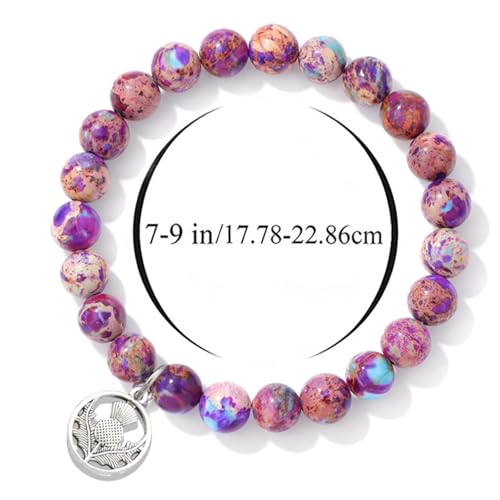 PARTNER Sassenach Inspirational Christmas Birthday Gifts for Women for Women Charm Scottish Thistle Blessing Bracelets Natural Stone Beaded Thistle Flower Jewelry for Her2