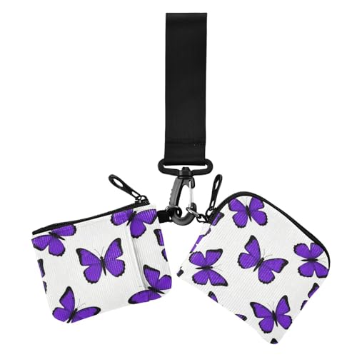 Animal Lavender Butterfly Dual Wristlet Wallets for Women Small Detachable Business Card Case Money Organizer with Wristlet Strap for Work Travel 2 Pcs