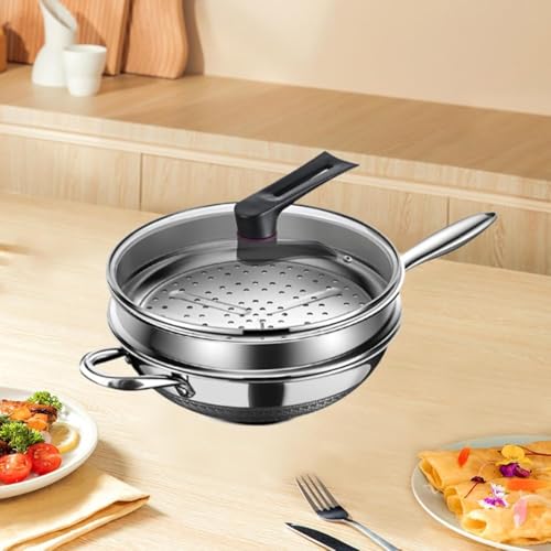 Wok de acero inoxidable con tapa y rejilla vaporera 36 cm miniatura 2