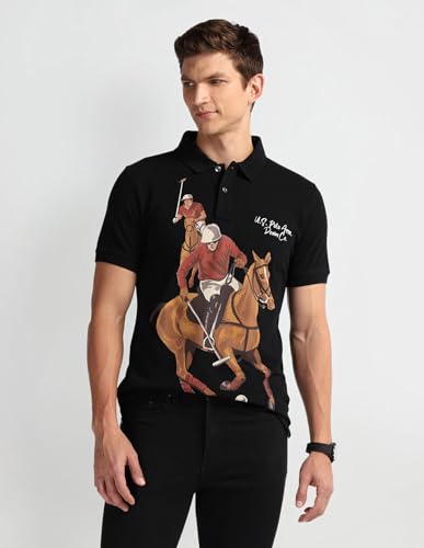 Image of U.S. Polo ASSN. Printed Polo T Shirts for Men - 100% Cotton, Half Sleeve Mens Tshirt