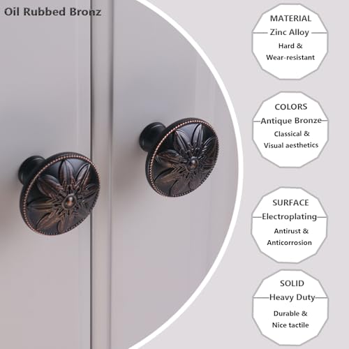 Image of 10 Pack Oil Rubbed Bronze Cabinet Knobs,1.4 inch Round Bronze Kitchen Cabinet Knobs Handles for Cabinets and Drawers, Drawer Knobs Dresser Knobs Oil Rubbed Bronze,Solid Zinc Alloy
