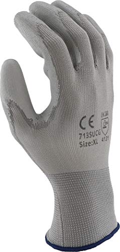 West Chester 713Sucg Polyurethane Palm Coated Nylon Gloves - [Pack Of 12] Large, Grey, Knit Wrist #TOP1