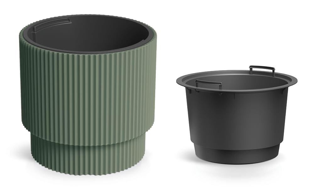 Tymar Pot de Fleurs avec Insert, Pot de Fleurs en Plastique, jardinière, Grand Pot de Plantes (DBMIN Grau,ø 40 cm)