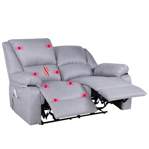 ECODE® Sofa 2 Plazas de Tela con Reclinacion Electrica Independiente y Masaje - Modo Reclinable TV Independiente en Cada Lado, 8 Vibromotores, Calor Lumbar, Doble Botonera, Doble USB