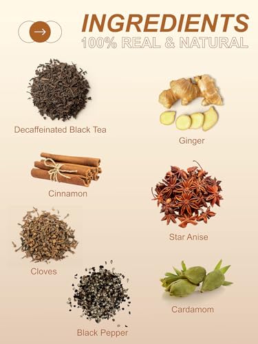 Image of TeeLux Decaf Chai Black Tea, Decaffeinated Black Tea with Cinnamon, Ginger, Cardamom, Star Anise, Robust & Spicy Flavor, 100 Count