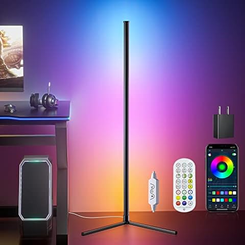 bedee LED Corner Floor Lamp: 50" RGB 16 Million Color Changing Floor Lamp with Music Sync, Modern Standing Ambient Light with APP & Remote Control, DIY Modes & Timer for Living Room Gaming Room Decor Cover