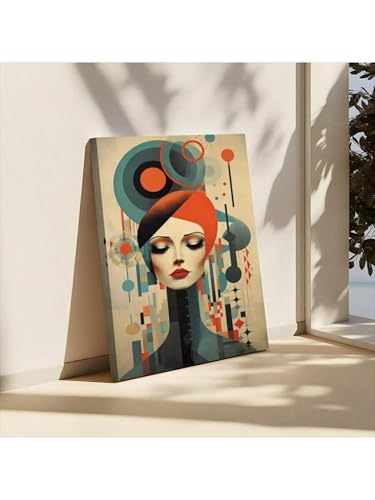 Peintures pour salon portrait féminin motif géométrique abstrait - 3