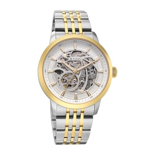 Image of Titan Phoenix Skeletal Automatic Analog with Gold & Steel Dial, Gold & Steel Strap Watch for Men - 90223BM01