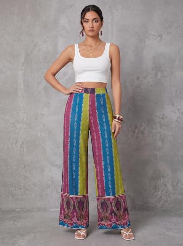 Image of HELLCAT Trousers for Women | Wide Leg Palazzo Pants | Printed High Rise Wide Leg Trouser | Korean Women Casual Vacation Bottom Wear - Pack 1