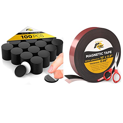 X-Bet Magnet Round Magnets 100 Pcs And Magnetic Tape 1/2 Inch X 10 Feet #TOP23